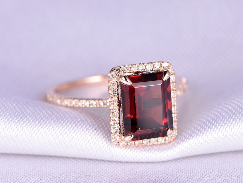Garnet Emerald cut stone Ring January Birthstone Gift for Her Engagement Ring 925 Sterling Silver Ring Christmas Gift Wedding Ring