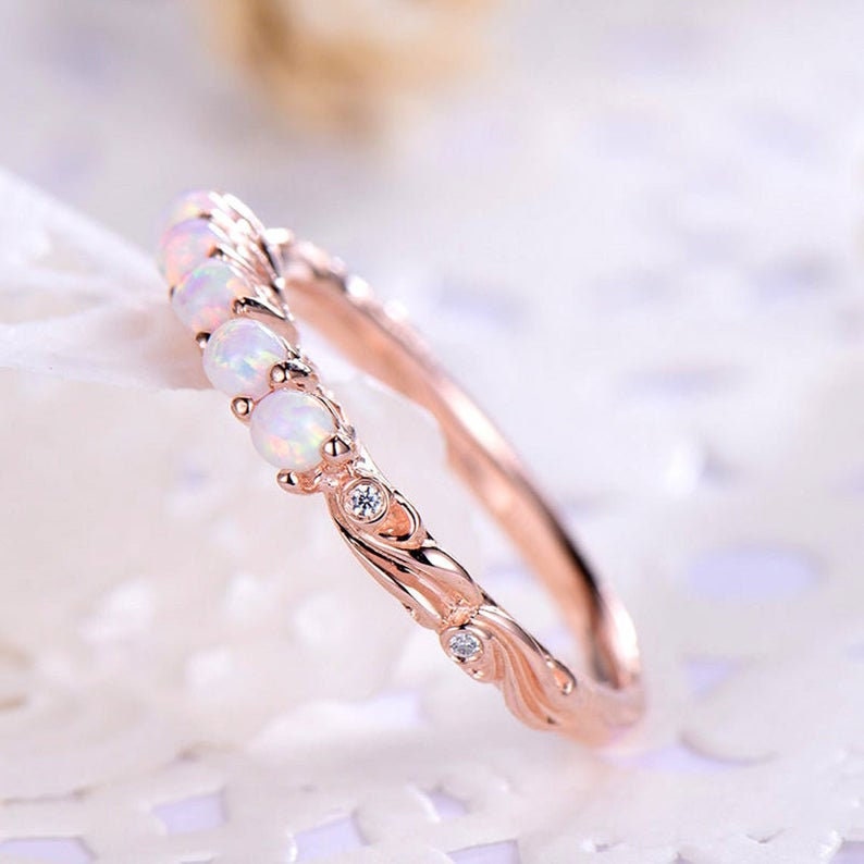 Opal Ring,Engagement Ring,Opal Wedding Band,Opal Eternity Ring,Promise Ring,Eternity Ring,Engagement Ring,Birthstone Ring,Mothers Day Gift.