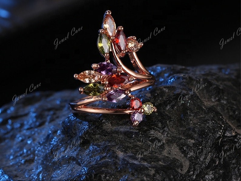 Amethyst Gemstone 925 Sterling Silver Ring Silver Jewelry Garnet Unique Ring Natural Peridot Citrine Flower Design Ring