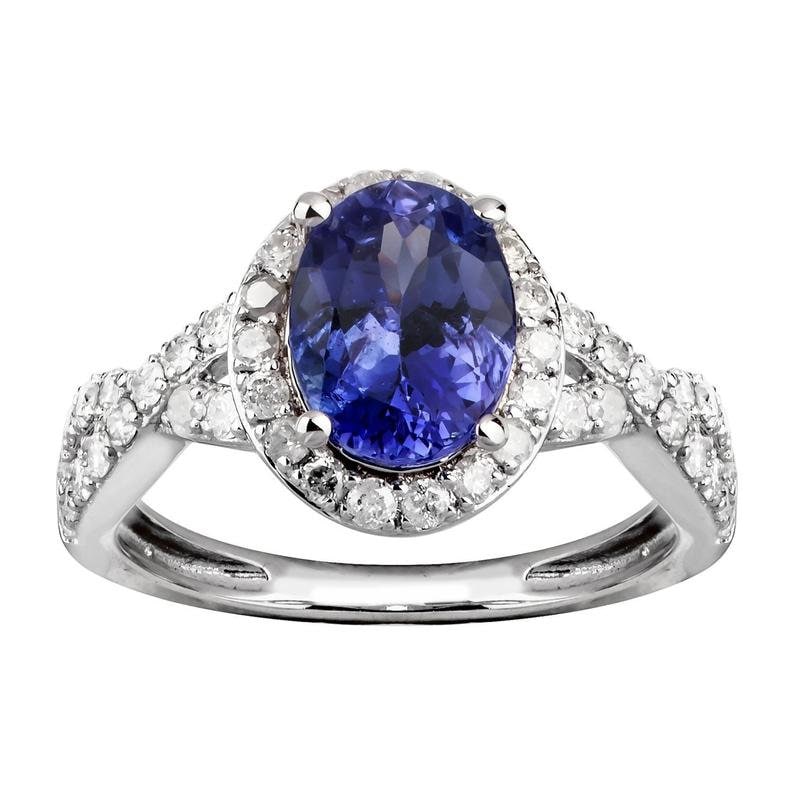 Wedding Gifts Christmas Ring Engagement Ring Tanzanite With Diamond 925 Sterling Silver Ring New Year Gift for Her. Handmade Ring