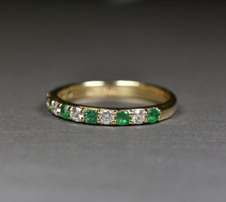 Natural Emerald and Diamond 925 Sterling silver ring handmade ring channel setting ring may birthstone wedding band christmas ring