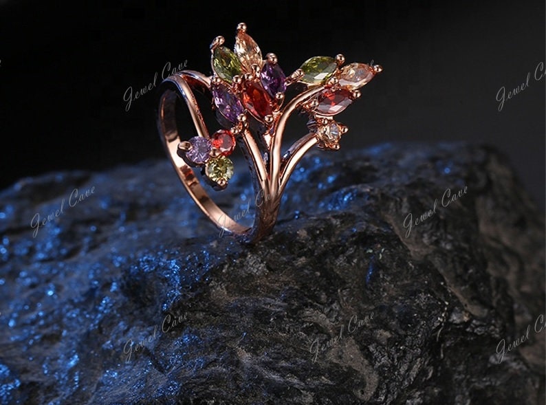 Amethyst Gemstone 925 Sterling Silver Ring Silver Jewelry Garnet Unique Ring Natural Peridot Citrine Flower Design Ring