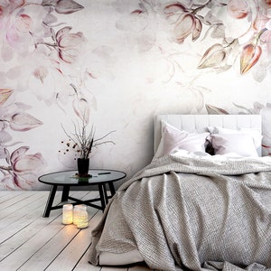 Carta da parati Magnolia. Murale floreale. Wallpapaer di tela. Carta da parati autoadesiva, rimovibile, con texture vinilica. Fiore canwas carta da parati.