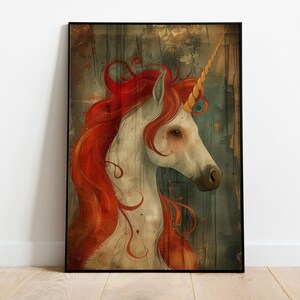 Póster con un unicornio. Cartel de guardería, impresión de arte de habitación infantil. Colores expresivos y vivos. Decoración de pared. Cartel para una niña. Arte de pared para niños.