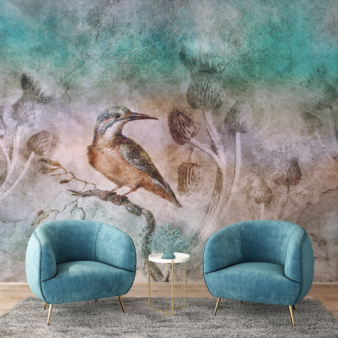 Vintage Floral Bird Wallpaper Mural, Elegant Home Decor - Etsy