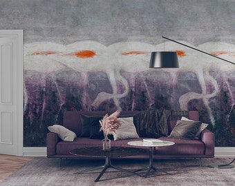 Tropical Flamingo Wallpaper Mural, Peel and Stick Removable Vintage Art