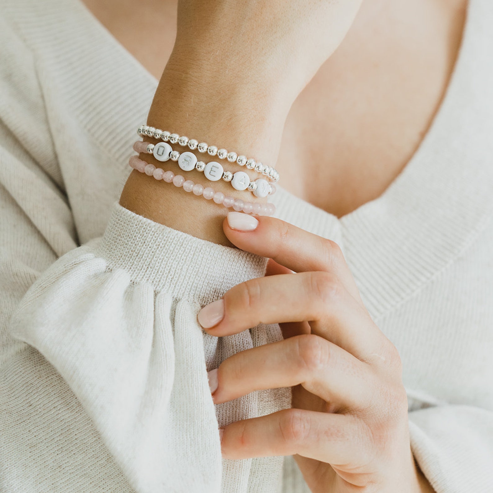 925 sterling silver beaded bracelet Personalized name bracelet Etsy