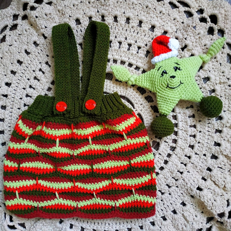 Skirt Christmas Elf Crochet pattern Christmas suit Cuddle blanket Christmas Star Toy for newborn. 18 months Size: Newborn