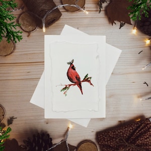 Festive Cardinal ı Hand painted Individually Watercolor Blank Holiday/Christmas Card