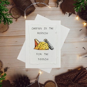 Cheeses Is The Reason For The Season ı Funny Christmas Cards Boyfriend ı Watercolor Blank Funny Holiday/Christmas Card