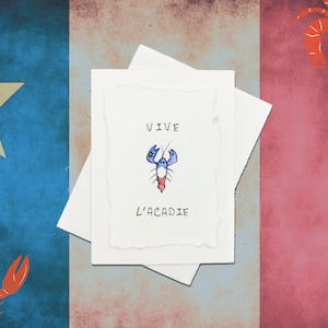 Vive L'Acadie ı Peinte à la Main Individuellement ı Carte Aquarelle Acadie Nouveau Brunswick Nouvelle Écosse ı Carte Homard Acadien