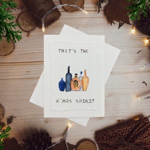 That's The Xmas SPIRIT ı Hand painted Individually Watercolor Funny Drink Blank Holiday/Christmas Card
