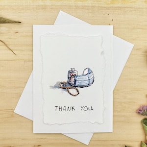 Merci Travaillants Des Soins De Santé ı Carte Merci en Aquarelle Blanche Peinturé à la Main Individuellement