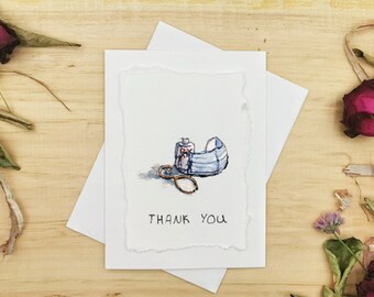 Health Care Worker's Thank You ı Hand painted Individually Watercolor Blank Thank You Card