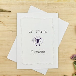 Je T'aime Mamâââ (mouton) ı Peinte à la Main Individuellement ı Carte Aquarelle Maman/Fête des Mères