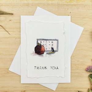 Merci Professeur ı Carte Merci en Aquarelle Blanche Peinturé à la Main Individuellement