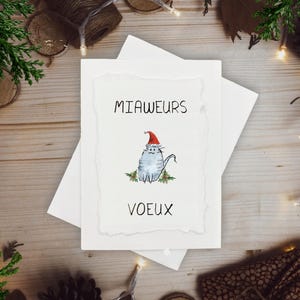 Miaweurs Voeux ı Peinte à la Main Individuellement ı Carte Humoristique de Chat de Noël du Québec en Français