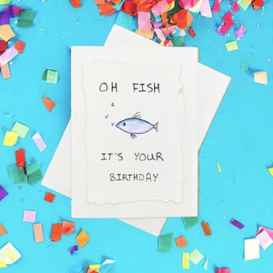 Oh Fish It es Your Birthday ı Handbemalt Individuell Aquarell Blanko Geburtstagskarte