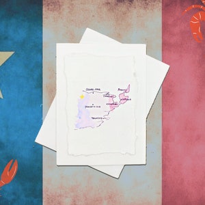 Carte de la Péninsule Acadienne ı Peinte à la Main Individuellement ı Carte Aquarelle Acadie Caraquet Tracadie Shippagan
