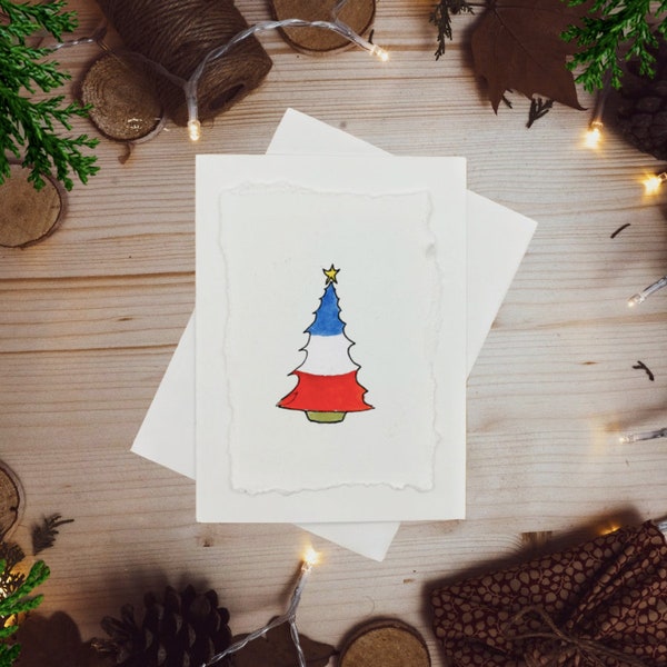 Sapin de Noël en Acadie ı Carte Aquarelle Noel/Temps des Fêtes Peinte à la Main Individuellement