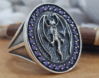 Johnny Deep - Holywood Vampires- Purple CZ Gemstone Micro Pave setting Limited Edition Sterling Silver Ring 925 All Sizes avaible Gift Ring