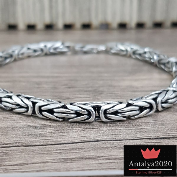 3mm Sterling Silver 925 Bracelet Byzantine Bracelet Anklet King's Wristband Solid Silver Viking Chain Bracelet Gift for Men's Women's 6''10'