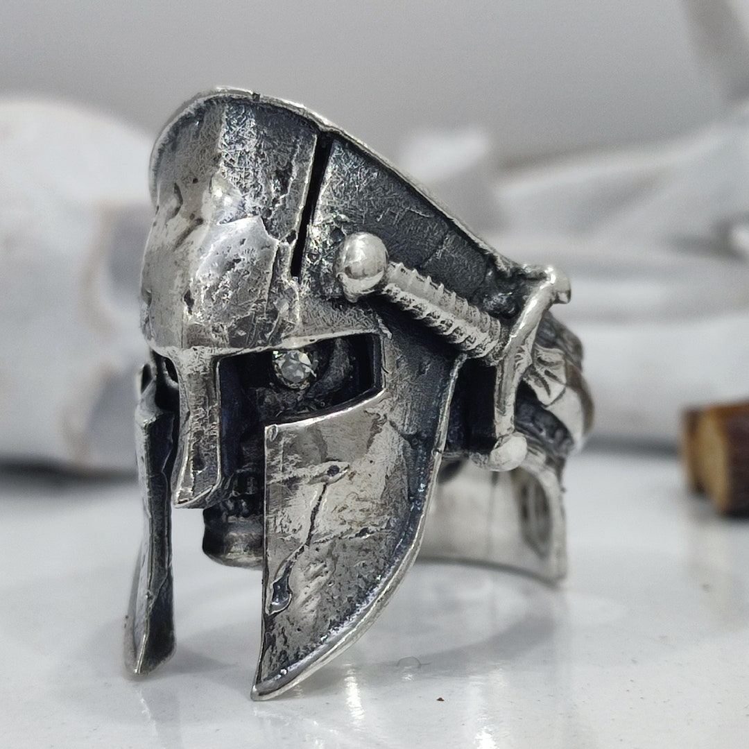 Spartan Helmet Silver Teardrop Keychain