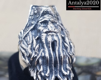 Davy Jones, Octopus, bearded ring, sea, sailor rinng,925 Sterling Silver Men's Women Unisex Ring ,Rockroll Style,Fashion Octopus Ring 3D