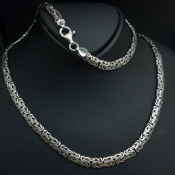 thickness 5.2 mm Viking Byzantine Chain Men's Necklace Thick Filled 925 Sterling Silver, Men's Necklace Byzantine Chain, King's Necklace