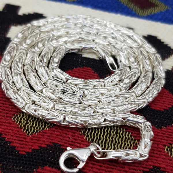 Sterling Silver 925 K  Bali BYZANTINE Chain Necklace 3.2 MM Viking Necklace Chain Shiny Solid Silver Length From 16'' to 32'' Unisex Gift