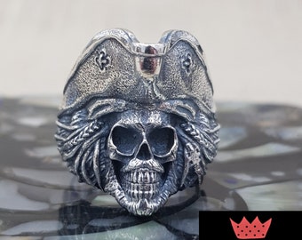 Jack Sparrow. Captain Skull,Ring Hat Skull Jack Sparrow Ring Sterling Silver 925,Perfect Design 3D Johnny Depp Face Skull Ring