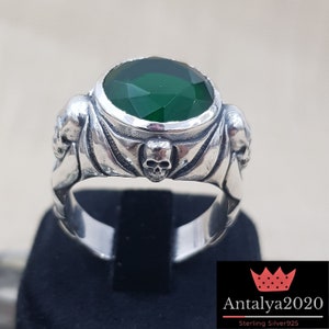 Johnny's Captain Jack Sparrow Emerald skull Ring, Sterling Silver,925 Pirates of the caribbean Johny depp,Pirate Skull 3D Ring,Men's Women immagine 9