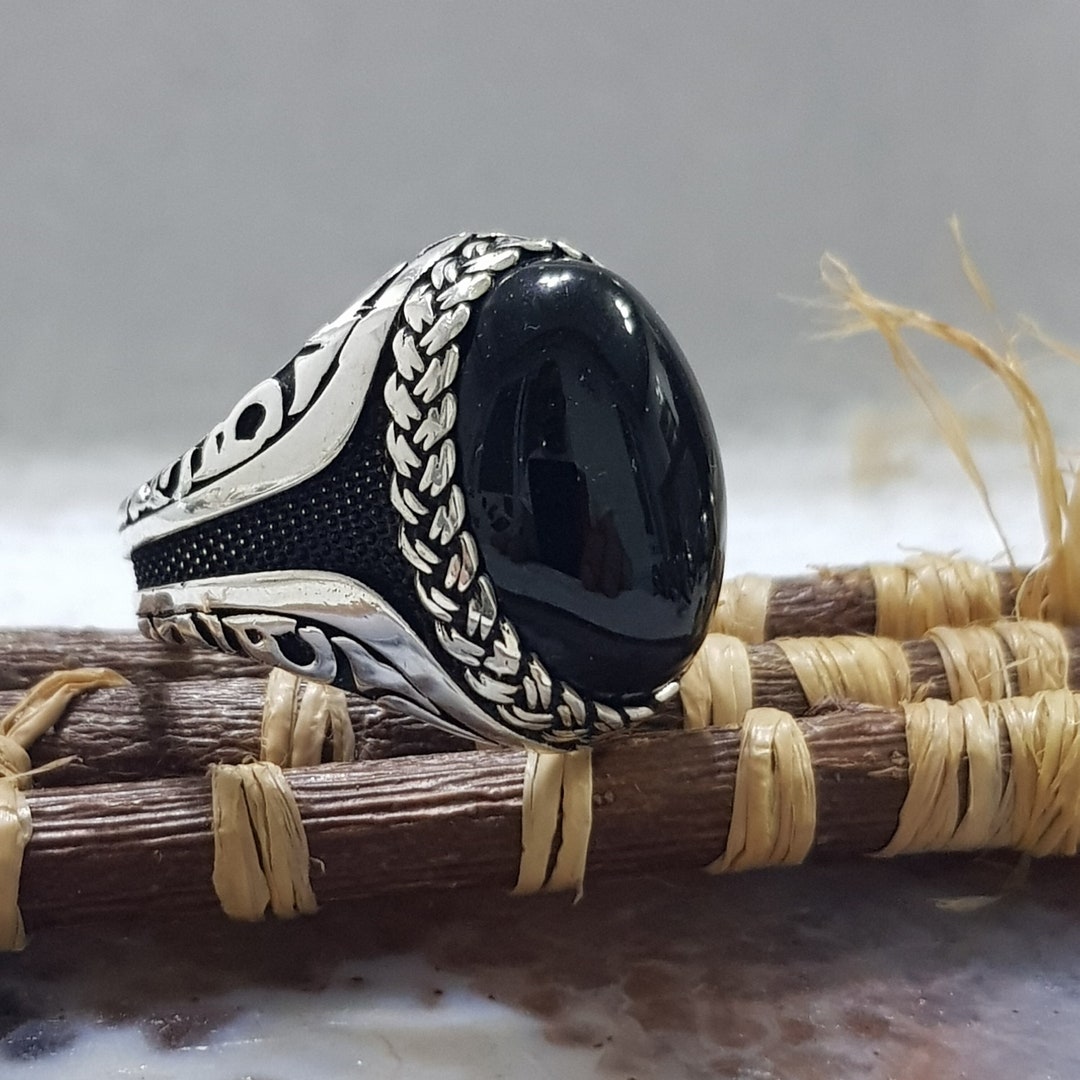 Mens Black Onyx Ring, Mens Jewelry, Silver OVAL Onyx Ring