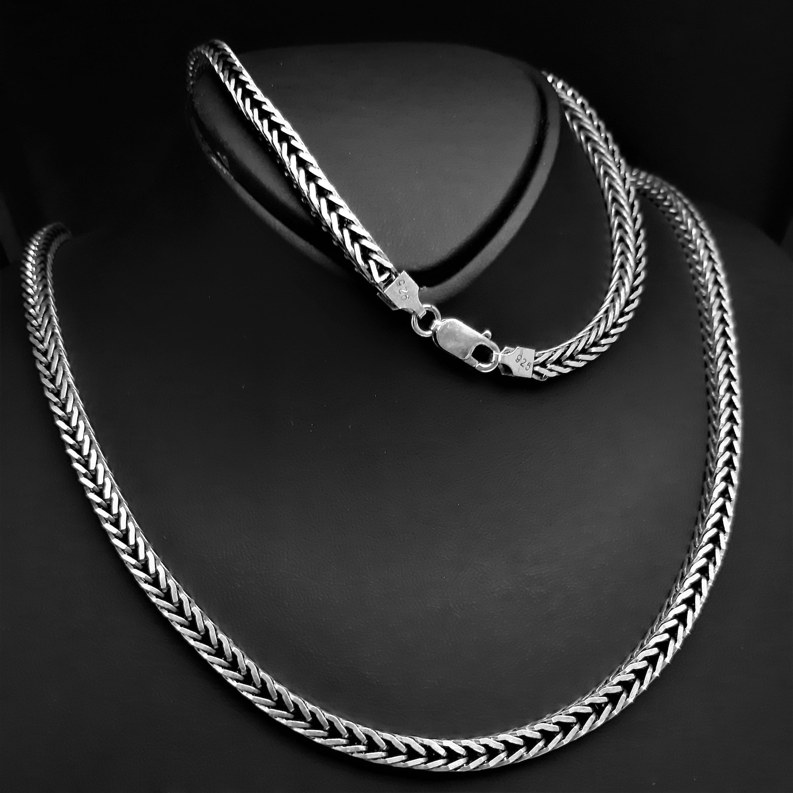 Solid Sterling Silver Foxtail Chain Thicknes 4.2 Mm , 925 Sterlng