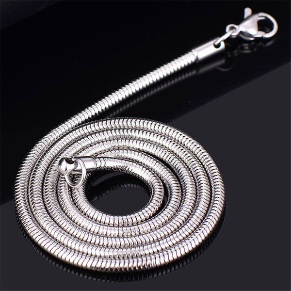 3MM Solid 925 Sterling Silver Men's Italian Round Snake Chain Necklace Made in Italy All Lengths: 18