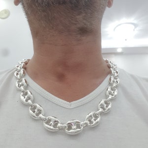 PUFFED MARINER Necklace Solid Sterling Silver 925-Chain Necklace Oval Chain Necklace Puffed Men's Women 18 MM Large Link Chain Necklace immagine 7