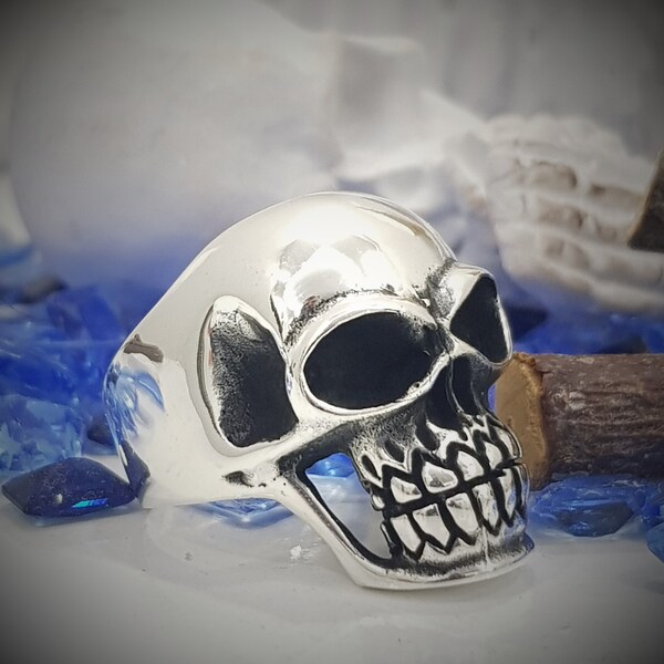 Skull Ring memento mori, 925 Sterling Silver solid, Biker Jewelry vanitas, Skull Silver Ring oxidized, Heavy Metal Men