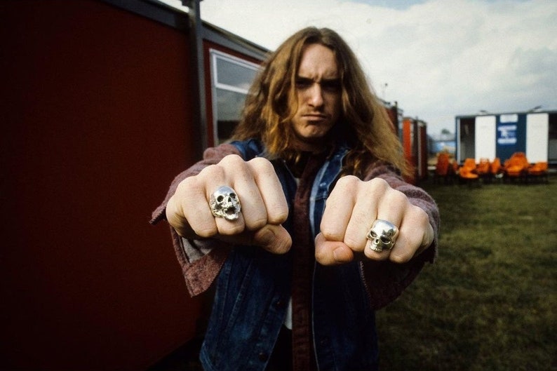 80 s Classic Cliff Burton Skull Ring, Metallica Ring,Cliff Burton Ring,Electric Guitar Ring, Souvenir Ring Skull Sterling Silver 20 Grams image 1