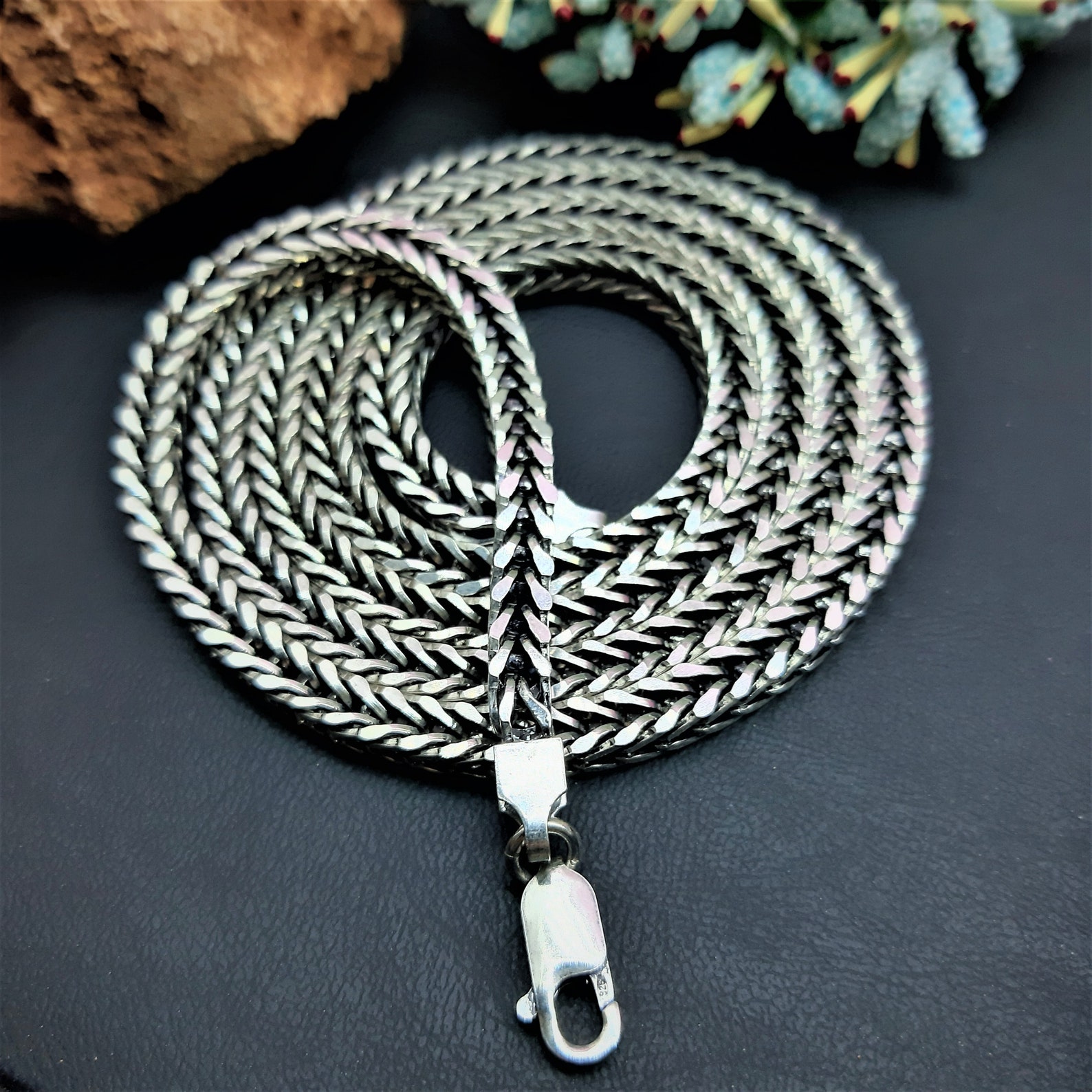 Solid Sterling Silver Foxtail Chain Thicknes 4.2 Mm , 925 Sterlng