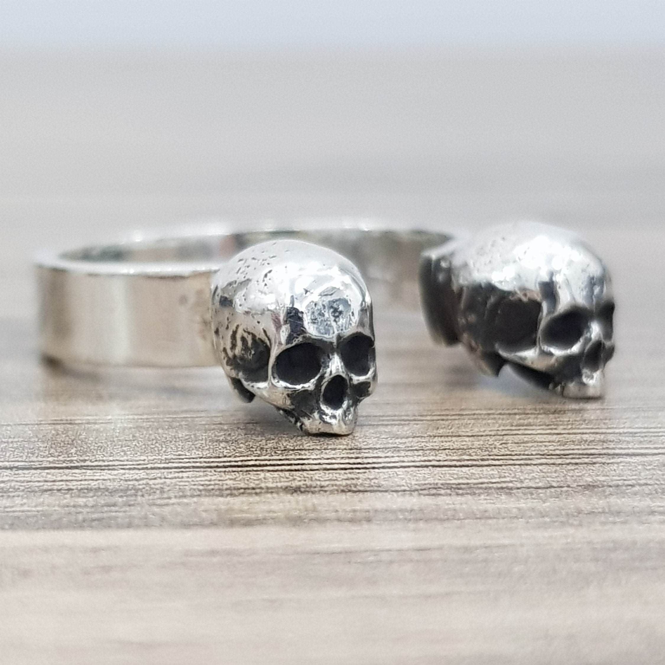 Johnny DP Style Double Head Skull Ring Two Skulls Sterling