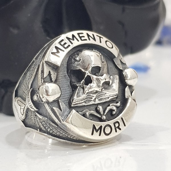 MEMENTO MORI Premium Ring Sterling Silver Handmade Skull Memento Ring Stoicym Stoic Ring High quality jewelry with Stoic meaning Memento