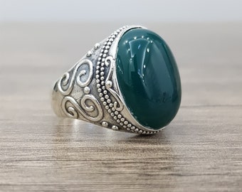 Green Agate 925 k Sterling Silver Men's Ring  Handmade Finished Gift -