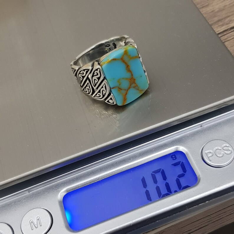 Gemstone Turquoise Stone Luxury Vintage Model 925 Sterling Silver Hardness Ring Gift For Men