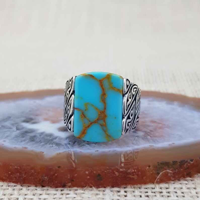 Gemstone Turquoise Stone Luxury Vintage Model 925 Sterling Silver Hardness Ring Gift For Men