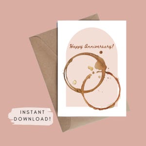 Tarjeta de aniversario para amantes del café imprimible, tarjeta de felicitación de descarga instantánea Punny Latte, tarjeta de aniversario de 5 x 7 con tema de espresso de descarga digital