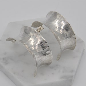 Extra large hoop earrings brushed hammered concave handmade solid sterling silver