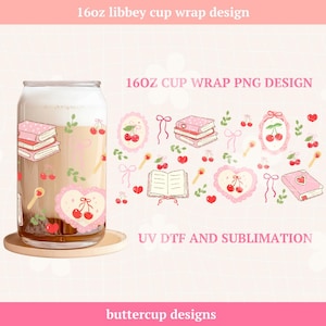 Bookish Cherries Cup Wrap | Cherry Books | Libbey Cup Wrap PNG | 16oz Cup Wrap | Booktok Cherries | Libbey Glass Can Wrap