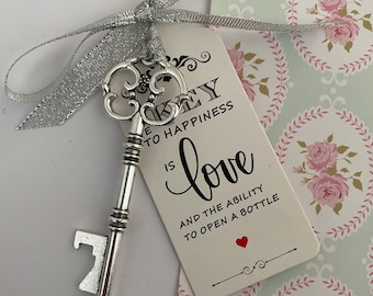 WEDDING Favour/Gift. Vintage Style key Bottle Opener with tag and ribbon.