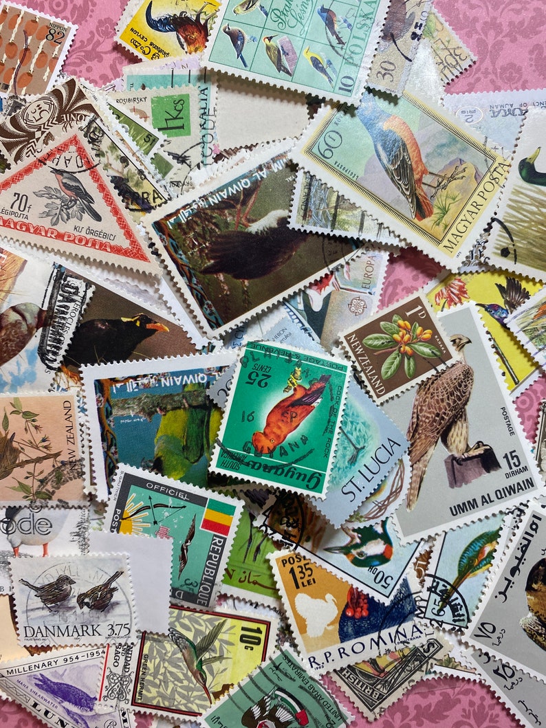 BIRDS Used worldwide stamps. Collect, card Making, Decoupage, collage, Junk Pack 30 image 2