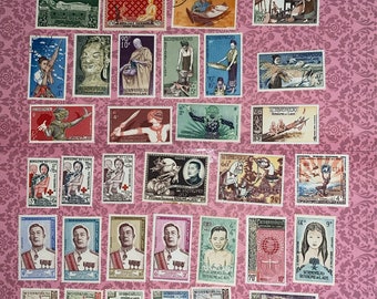 LAOS Vintage used postage stamps.   Stunning. Collect. Craft.